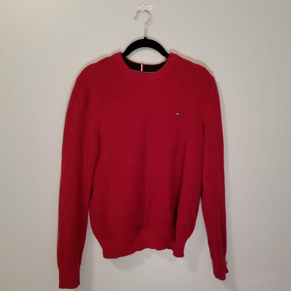 Red tommy hilfiger classic waffle knit sweater